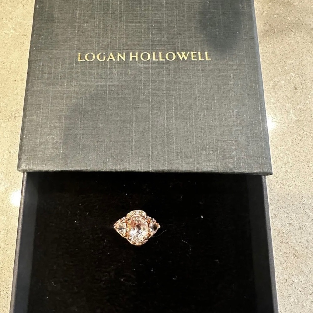 Logan Hollowell Triple Goddess Trillion Morganite Ring with Sprinkled Diamonds